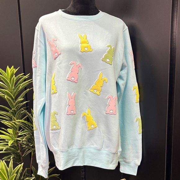 Pacific & Co. Oversized Sweatshirt,pullover,pastel bunnies,rib cuff/waist,fleece - Picture 6 of 12